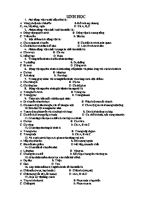 94 câu hỏi trắc nghiệm Sinh học lớp 7 (Có đáp án)
